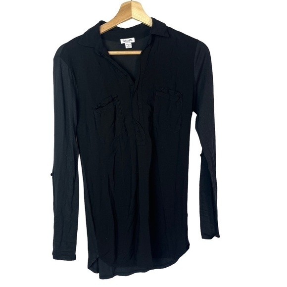 Splendid Black Mixed Media 3/4 Sleeve Henley Top XS - Picture 2 of 4